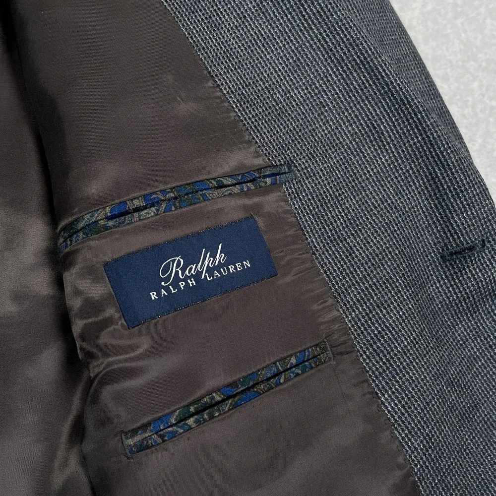 Ralph Lauren Sport Coat Mens 50R Dark Gray Blue Check Plaid Executive Fit Blazer